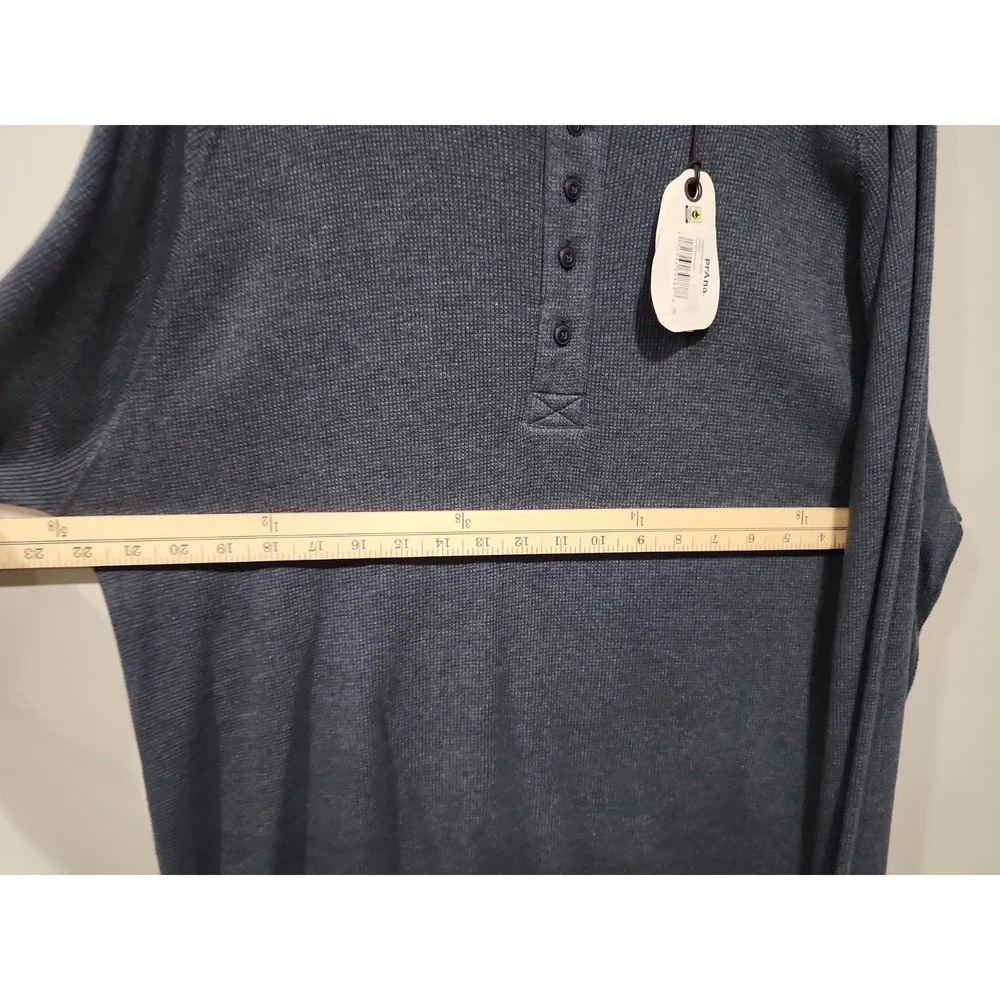 Prana NWT Touchstone Henley Mens‎ XXL Long Sleeve Blue-Gray Cotton Blend Stretch